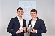 3 April 2023; Cian Hanley of TU Dublin and Ballaghaderreen, Mayo, left, and Jack Coyne of UL and Ballyhaunis, Mayo, with their 2023 Electric Ireland GAA Higher Education Rising Stars Football Team of the Year Awards during the 2023 Electric Ireland GAA HEC Rising Star Awards at the Castletroy Park Hotel in Limerick. Photo by Sam Barnes/Sportsfile