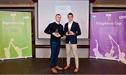 3 April 2023; In attendance during the 2023 Electric Ireland GAA HEC Rising Star Awards are Darragh Campion of TU Dublin and Skryne, Meath, left, and Cian Hanley of TU Dublin and Ballaghaderreen, Mayo, with their 2023 Electric Ireland GAA Higher Education Rising Stars Football Team of the Year Awards at the Castletroy Park Hotel in Limerick. Photo by Sam Barnes/Sportsfile