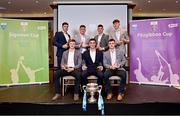 3 April 2023; In attendance during the 2023 Electric Ireland GAA HEC Rising Star Awards are, UL players from left, Seán Twomey, Bryan O'Mara, Dean Mason, Mikey Kiely, TJ Brennan, Brian O'Sullivan and Gearóid O'Connor with their 2023 Electric Ireland GAA Higher Education Rising Stars Hurling Team of the Year Awards and the Fitzgibbon cup at the Castletroy Park Hotel in Limerick. Photo by Sam Barnes/Sportsfile