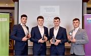 3 April 2023; In attendance during the 2023 Electric Ireland GAA HEC Rising Star Awards are, from left, Seán Twomey of UL and Courcey Rovers, Cork, Cormac O'Brien of UCC and Newtownshandrum, Cork, Eoin Roche of UCC and Bride Rovers, Cork, and Brian O'Sullivan of UL and Kanturk, Cork, with their 2023 Electric Ireland GAA Higher Education Rising Stars Hurling Team of the Year Awards at the Castletroy Park Hotel in Limerick. Photo by Sam Barnes/Sportsfile
