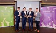 3 April 2023; In attendance during the 2023 Electric Ireland GAA HEC Rising Star Awards are, from left, Seán Twomey of UL and Courcey Rovers, Cork, Cormac O'Brien of UCC and Newtownshandrum, Cork, Eoin Roche of UCC and Bride Rovers, Cork, and Brian O'Sullivan of UL and Kanturk, Cork, with their 2023 Electric Ireland GAA Higher Education Rising Stars Hurling Team of the Year Awards at the Castletroy Park Hotel in Limerick. Photo by Sam Barnes/Sportsfile