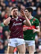 2 April 2023; Damien Comer of Galway, left, reacts to a missed goal chance during the Allianz Football League Division 1 Final match between Galway and Mayo at Croke Park in Dublin. Photo by Sam Barnes/Sportsfile