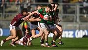 2 April 2023; James Carr of Mayo in action against Seán Fitzgerald of Galway during the Allianz Football League Division 1 Final match between Galway and Mayo at Croke Park in Dublin. Photo by Sam Barnes/Sportsfile