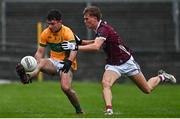 4 March 2023; Jamie McGreal of Leitrim in action against Sam O'Neill of Galway during the EirGrid Connacht GAA Football U20 Championship semi-final match between Galway and Leitrim at St Jarlath's Park in Tuam, Galway. Photo by Sam Barnes/Sportsfile