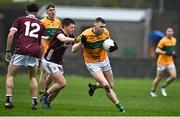 4 March 2023; Gavin Reynolds of Leitrim in action against Brian Cogger of Galway during the EirGrid Connacht GAA Football U20 Championship semi-final match between Galway and Leitrim at St Jarlath's Park in Tuam, Galway. Photo by Sam Barnes/Sportsfile
