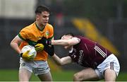4 March 2023; Jack Casey of Leitrim in action against Colm Mac Donncha of Galway during the EirGrid Connacht GAA Football U20 Championship semi-final match between Galway and Leitrim at St Jarlath's Park in Tuam, Galway. Photo by Sam Barnes/Sportsfile