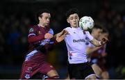 16 March 2023; Ryan O'Kane of Dundalk in action against Dylan Grimes of Drogheda United during the SSE Airtricity Men's Premier Division match between Drogheda United and Dundalk at Weavers Park in Drogheda, Louth. Photo by Stephen McCarthy/Sportsfile