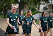 4 April 2023; Republic of Ireland's players, from left, Louise Quinn, Sophie Whitehouse, Ciara Grant and Áine O'Gorman during a team walk around The University of Texas at Austin in USA. Photo by Stephen McCarthy/Sportsfile