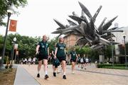 4 April 2023; Republic of Ireland's players Amber Barrett, left, and Megan Walsh during a team walk around The University of Texas at Austin in USA. Photo by Stephen McCarthy/Sportsfile
