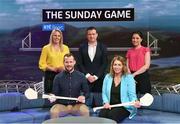 5 April 2023; Hosts, back row, from left, Jacqui Hurley, Damian Lawlor and Joanne Cantwell, with panellists Jackie Tyrell and Ursula Jacob during the RTÉ GAA Championship 2023 launch at RTÉ studios in Donnybrook, Dublin. Photo by Piaras Ó Mídheach/Sportsfile