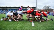 5 April 2023; A general view of a scrum during the Shane Horgan Round Five match between Midlands and North East at Energia Park in Dublin. Photo by Tyler Miller/Sportsfile
