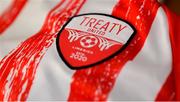 4 April 2023; A detailed view of the Treaty United crest during a Treaty United squad portrait session at University Limerick in Limerick. Photo by Eóin Noonan/Sportsfile
