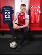 5 April 2023; Jay McGrath poses for a portrait after a St Patrick's Athletic media conference at Richmond Park in Dublin. Photo by Piaras Ó Mídheach/Sportsfile