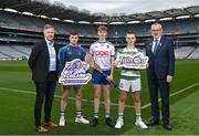 6 March 2023; In attendance, from left, are Shane Flanagan, Director of Coaching & Games, GAA, Tooreen and Mayo hurler Shane Boland,  Latton hurler Tomas McCabe, Cootehill Celtic hurler Connor Delaney and Uachtarán Chumann Lúthchleas Gael Larry McCarthy at the 2023 Táin Óg & CúChulainn launch at Croke Park in Dublin. Photo by David Fitzgerald/Sportsfile