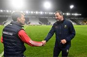 5 April 2023; Cork manager Ben O'Connor shakes hands with Tipperary manager Brendan Cummins after the oneills.com Munster GAA Hurling U20 Championship Round 3 match between Cork and Tipperary at Páirc Uí Chaoimh in Cork. Photo by Eóin Noonan/Sportsfile