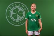 5 April 2023; Denise O'Sullivan poses for a portrait during a Republic of Ireland women squad portrait session at the AC Hotel in Austin, Texas, USA. Photo by Stephen McCarthy/Sportsfile