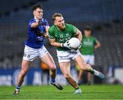 1 April 2023; Ultan Kelm of Fermanagh in action against Gerard Smith of Cavan during the Allianz Football League Division 3 Final match between Cavan and Fermanagh at Croke Park in Dublin. Photo by Piaras Ó Mídheach/Sportsfile