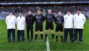 1 April 2023; Referee Anthony Nolan with his match officials before the Allianz Football League Division 3 Final match between Cavan and Fermanagh at Croke Park in Dublin. Photo by Piaras Ó Mídheach/Sportsfile