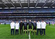 1 April 2023; Referee Anthony Nolan with his match officials before the Allianz Football League Division 3 Final match between Cavan and Fermanagh at Croke Park in Dublin. Photo by Piaras Ó Mídheach/Sportsfile