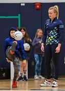 6 April 2023; Carla Rowe of Dublin with fourth grade students during a Ladies Football coaching clinic at the Casis Elementary School during the 2023 TG4 LGFA All-Star Tour to Austin in Texas, USA. Photo by Brendan Moran/Sportsfile