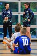 6 April 2023; Geraldine McLaughlin of Donegal, left, and Niamh O'Sullivan of Meath speaking to fourth grade students during a Ladies Football coaching clinic at the Casis Elementary School during the 2023 TG4 LGFA All-Star Tour to Austin in Texas, USA. Photo by Brendan Moran/Sportsfile