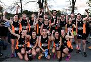 6 April 2023; Runners from Clane AC, Kildare, celebrate after finishing the Peugeot Race Series - Streets of Kilkenny 2023 in Kilkenny. Photo by Sam Barnes/Sportsfile