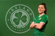 5 April 2023; Lucy Quinn poses for a portrait during a Republic of Ireland Women squad portrait session at the AC Hotel in Austin, Texas, USA. Photo by Stephen McCarthy/Sportsfile