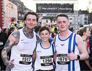 6 April 2023; Runners from Thurles Crokes AC, Tipperary, from left, Aiden Loughnane, Nuala Fitzgibbon and Michael Murphy after competing in the Peugeot Race Series - Streets of Kilkenny 2023 in Kilkenny. Photo by Sam Barnes/Sportsfile