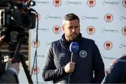 7 April 2023; St Patrick's Athletic manager Tim Clancy is interviewed by LOITV before the SSE Airtricity Men's Premier Division match between St Patrick's Athletic and Cork City at Richmond Park in Dublin. Photo by Michael P Ryan/Sportsfile