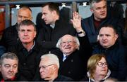 7 April 2023; President of Ireland Michael D Higgins, right, and Republic of Ireland manager Stephen Kenny during the SSE Airtricity Men's Premier Division match between Bohemians and Shamrock Rovers at Dalymount Park in Dublin. Photo by Seb Daly/Sportsfile