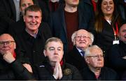 7 April 2023; President of Ireland Michael D Higgins, right, and Republic of Ireland manager Stephen Kenny during the SSE Airtricity Men's Premier Division match between Bohemians and Shamrock Rovers at Dalymount Park in Dublin. Photo by Seb Daly/Sportsfile
