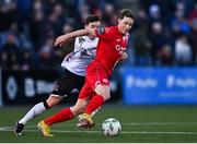 7 April 2023; Will Fitzgerald of Sligo Rovers in action against Alfie Lewis of Dundalk during the SSE Airtricity Men's Premier Division match between Dundalk and Sligo Rovers at Oriel Park in Dundalk, Louth. Photo by Ben McShane/Sportsfile