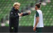 7 April 2023; Manager Vera Pauw speaking to Sinead Farrelly during a Republic of Ireland women training session at Q2 Stadium in Austin, Texas, USA. Photo by Stephen McCarthy/Sportsfile