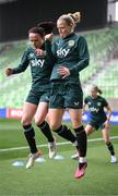 7 April 2023; Diane Caldwell, right, and Áine O'Gorman during a Republic of Ireland women training session at Q2 Stadium in Austin, Texas, USA. Photo by Stephen McCarthy/Sportsfile