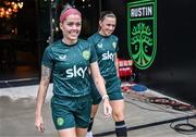 7 April 2023; Denise O'Sullivan, left, and Katie McCabe during a Republic of Ireland women training session at Q2 Stadium in Austin, Texas, USA. Photo by Stephen McCarthy/Sportsfile