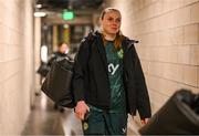 7 April 2023; Goalkeeper Megan Walsh arriving to a Republic of Ireland women training session at Q2 Stadium in Austin, Texas, USA. Photo by Stephen McCarthy/Sportsfile