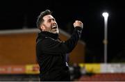 7 April 2023; Shamrock Rovers manager Stephen Bradley celebrates after his side's victory in the SSE Airtricity Men's Premier Division match between Bohemians and Shamrock Rovers at Dalymount Park in Dublin. Photo by Seb Daly/Sportsfile