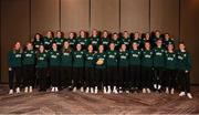 7 April 2023; Republic of Ireland players pose for a photograph following a 100th Republic of Ireland cap presentation to Denise O'Sullivan at the team hotel in Austin, Texas, USA. Photo by Stephen McCarthy/Sportsfile