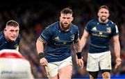 7 April 2023; Leinster players, from left, Tadhg Furlong, Andrew Porter and Jack Conan during the Heineken Champions Cup quarter-final match between Leinster and Leicester Tigers at the Aviva Stadium in Dublin. Photo by Ramsey Cardy/Sportsfile