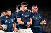 7 April 2023; Dan Sheehan, left, and Tadhg Furlong of Leinster during the Heineken Champions Cup quarter-final match between Leinster and Leicester Tigers at the Aviva Stadium in Dublin. Photo by Ramsey Cardy/Sportsfile