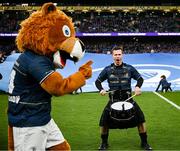7 April 2023; Drummers and Leinster mascot Leo the Lion at the Heineken Champions Cup Quarter-Final match between Leinster and Leicester Tigers at Aviva Stadium in Dublin. Photo by Harry Murphy/Sportsfile