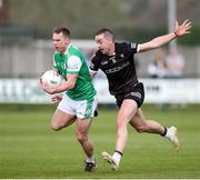 8 April 2023; Liam Gavaghan of London in action against Cian Lally of Sligo during the Connacht GAA Football Senior Championship Quarter-Final match between London and Sligo at McGovern Park in Ruislip, London. Photo by Matt Impey/Sportsfile