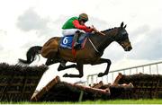 8 April 2023; Sam's Choice, with Luke Dempsey up, jumps the last during the INH Stallion Owners EBF Novice Handicap Hurdle Series Final  on day one of the Fairyhouse Easter Festival at Fairyhouse Racecourse in Ratoath, Meath. Photo by Seb Daly/Sportsfile