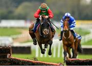 8 April 2023; Sam's Choice, with Luke Dempsey up, jumps the last during the INH Stallion Owners EBF Novice Handicap Hurdle Series Final  on day one of the Fairyhouse Easter Festival at Fairyhouse Racecourse in Ratoath, Meath. Photo by Seb Daly/Sportsfile