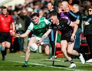 8 April 2023; Aidan McLoughlin of London in action against Alan Reilly of Sligo during the Connacht GAA Football Senior Championship Quarter-Final match between London and Sligo at McGovern Park in Ruislip, London. Photo by Matt Impey/Sportsfile