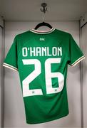 8 April 2023; A general view of the jersey of Tara O'Hanlon of Republic of Ireland in the dressing room before the women's international friendly match between USA and Republic of Ireland at the Q2 Stadium in Austin, Texas. Photo by Stephen McCarthy/Sportsfile