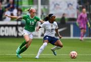 8 April 2023; Crystal Dunn of United States in action against Denise O'Sullivan of Republic of Ireland during the women's international friendly match between USA and Republic of Ireland at the Q2 Stadium in Austin, Texas. Photo by Brendan Moran/Sportsfile