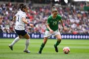 8 April 2023; Sinead Farrelly of Republic of Ireland in action against Sophia Smith of United States during the women's international friendly match between USA and Republic of Ireland at the Q2 Stadium in Austin, Texas. Photo by Stephen McCarthy/Sportsfile