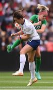 8 April 2023; Denise O'Sullivan of Republic of Ireland in action against Andi Sullivan of United States during the women's international friendly match between USA and Republic of Ireland at the Q2 Stadium in Austin, Texas. Photo by Stephen McCarthy/Sportsfile