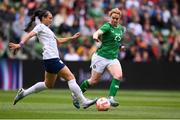 8 April 2023; Aoife Mannion of Republic of Ireland in action against Sophia Smith of United States during the women's international friendly match between USA and Republic of Ireland at the Q2 Stadium in Austin, Texas. Photo by Stephen McCarthy/Sportsfile